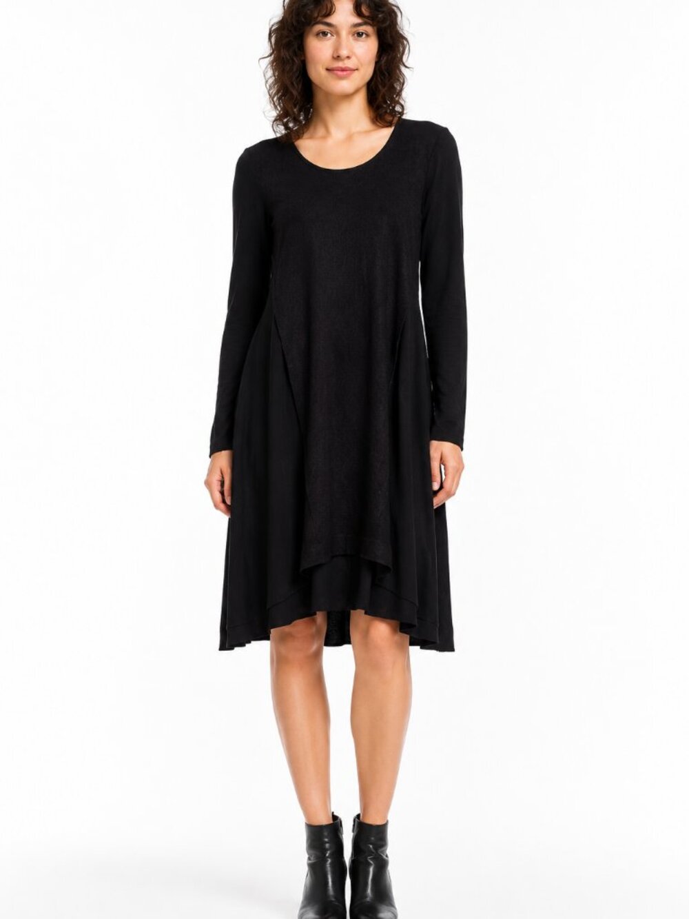 COS Black Wool Blend Mixed Media Long Sleeve Tunic Dress